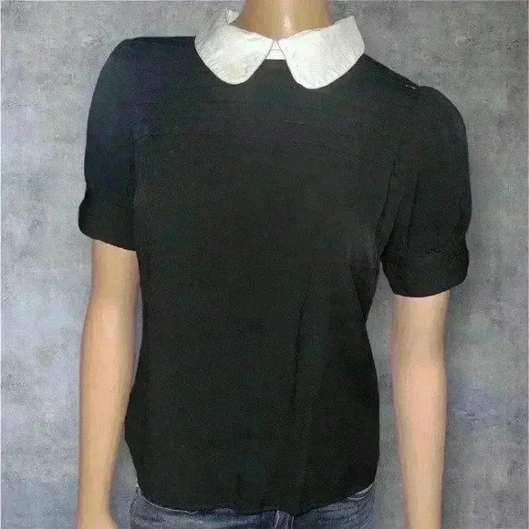 Allegra K Tops - Allegra K Women's Vintage Peter Pan Collar Contrast Puff Short Sleeve Blouse S